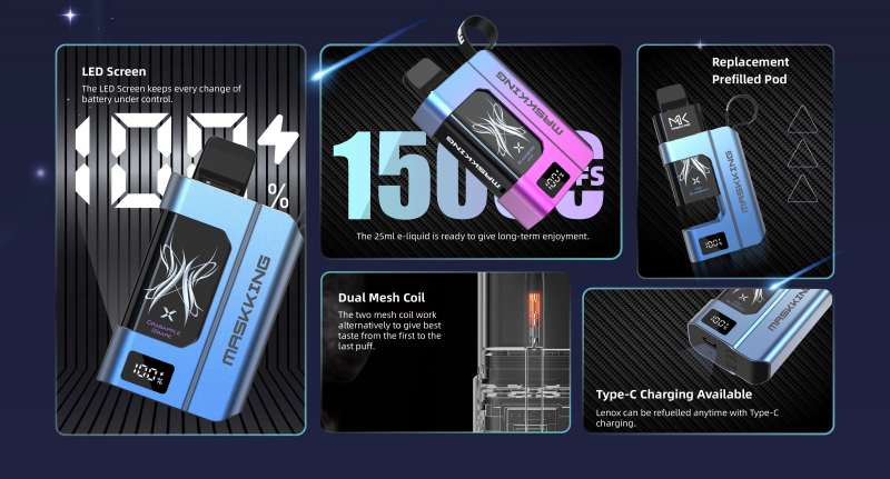 Maskking-Lenox-15000-Puffs-Replaceable-Pod-16-Flavors-25ml-Oil-550mAh-Vape