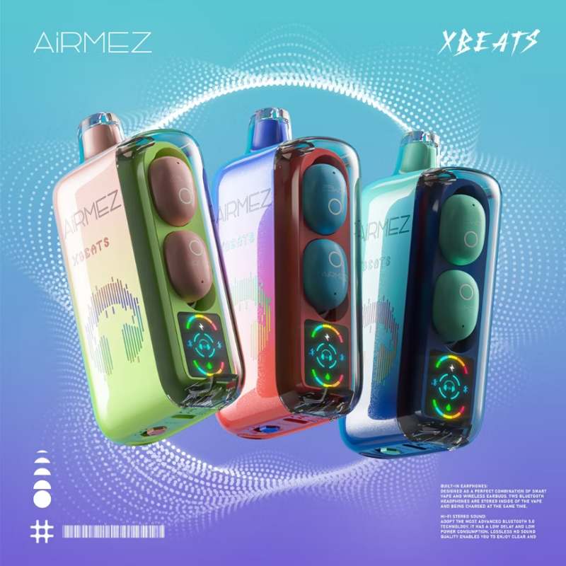 New-Arrival-EU-Warehouse-Vaper-Airmez-Xbeats-40000-Puffs-Hi-Fi-Earbuds-Bluetooth-Earphones-Digital-Smart-Vaping-Matrix-25000-Puffs-Original-Hottest-VapeAiRMEZ Xbeats 40K